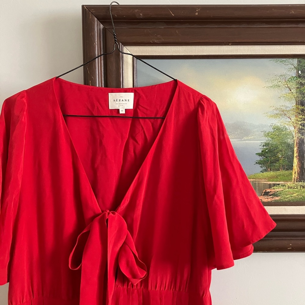 Sezane Red Silk Midi Dress